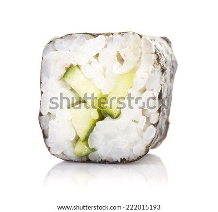 Cucumber sushi maki isolated on white background