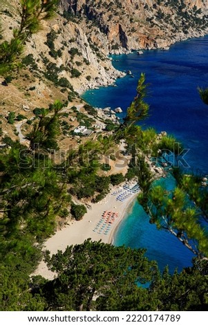 Panorama view of Apella Beach, one of the most beautiful beaches on the Greek island Karpathos, Greece