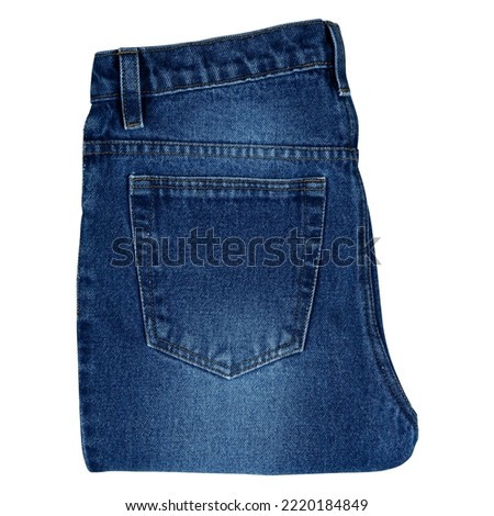 Folded Dark Blue Denim Jeans On White Background 