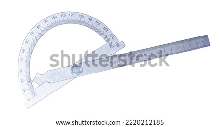Degree protractor metal ruler on white background isolation