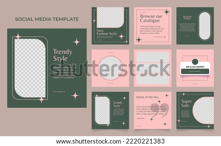 social media template banner fashion sale promotion in pink navy green color. fully editable instagram and facebook square post frame puzzle organic sale poster. Royalty-Free Stock Photo #2220221383