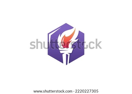 fire torch logo in hexagon emblem
