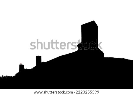 The silhouette of the royal castle ruins located on the hill above the Checiny town, Kielce County, Swietokrzyskie Voivodeship, southern Poland, Europe