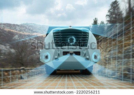 Machine vision system of an autonomous self driving truck. Royalty-Free Stock Photo #2220256211