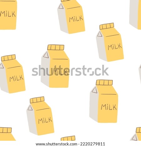 Seamless pattern milk in a package in hand drawn style