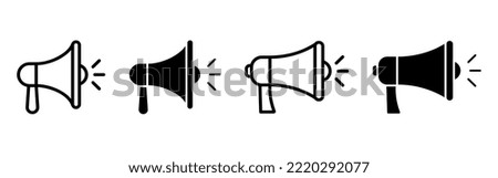 Loudspeaker vector icons in line and filled style, isolated on white. Megaphone sign with sound.