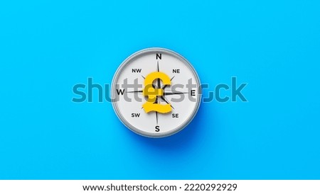 Pound symbol and compass on blue color background horizontal composition isolated with clipping path 3d render