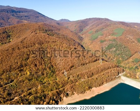 Aerial view of Bebresh reservoir at Vitinya Pass, Sofia Region, Bulgaria