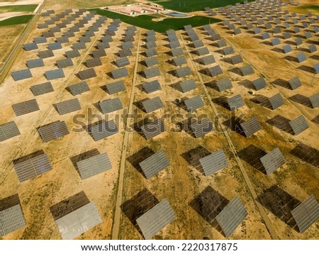 Top view of the electric power polar panel system at desert. High quality photo