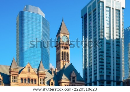 Canada, Toronto. City Hall Square and the skyscrapers in the background. View of the city in the day. Modern and ancient architecture. 