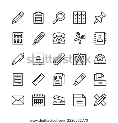 Stationery line icons. Outline symbols. Vector line icons set