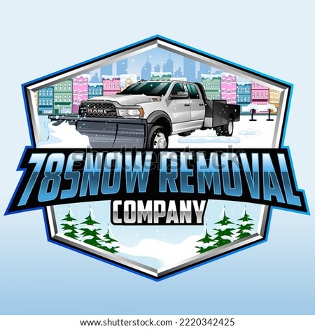 Truck Snow Plowing Badge Logo Royalty-Free Stock Photo #2220342425