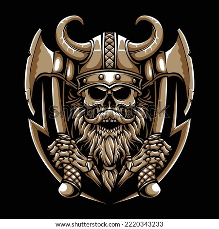 skull viking holding axe vector logo