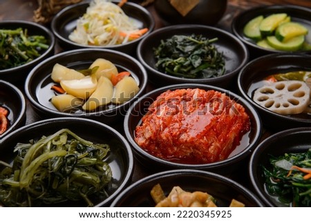 Various Korean Home-style Side Dishes Royalty-Free Stock Photo #2220345925