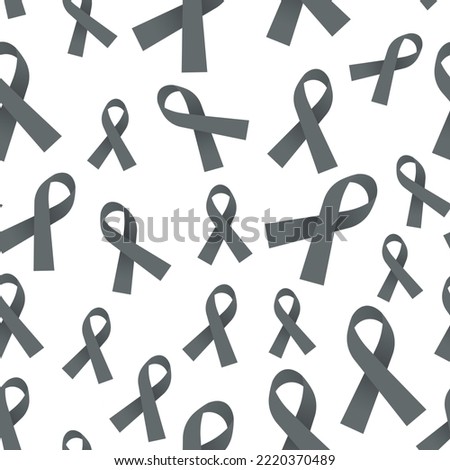 3D gray Awareness Ribbon Seamless Pattern isolated on white background. Seamless and repeatable gray awareness ribbon pattern. Represents illnesses such as asthma, brain tumors, and diabetes. Vector.