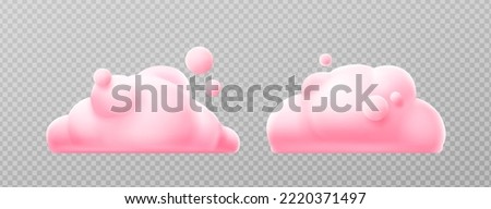 3d render pink clouds, fluffy spindrift or cumulus eddies. Flying weather and nature design elements balloons isolated on transparent background, illustration in cartoon plastic style. 3D Illustration Royalty-Free Stock Photo #2220371497