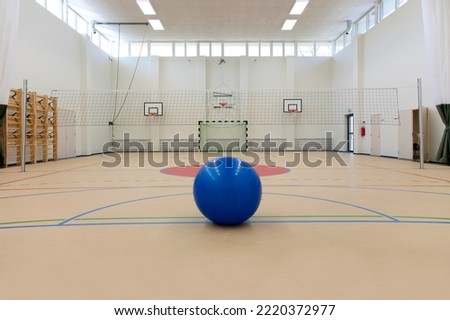 A beautiful indoor court with a hoop Royalty-Free Stock Photo #2220372977