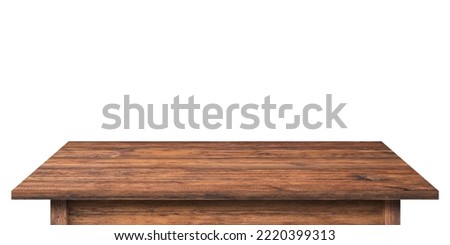 old wooden table isolated on white background. dark tabletop with natural pattern