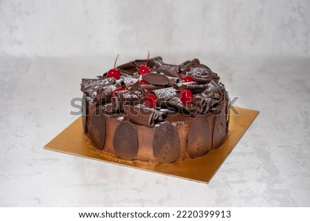 Blackforest chocolate cake set in neutral background
