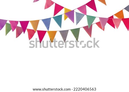 Colorful pennant chain isolated on white background. Carnival garland with flags. Festive background.