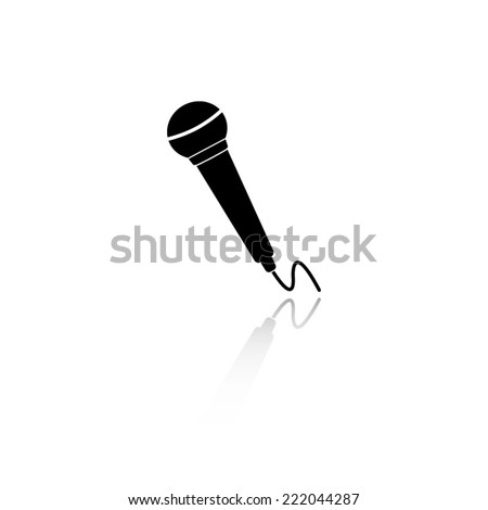 microphone icon - black vector illustration with reflection