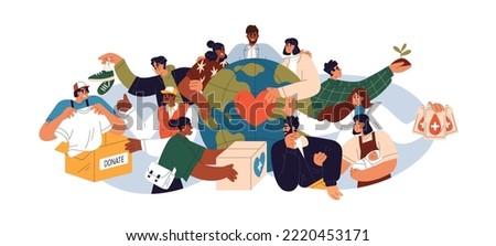 NGO and volunteers. Non-governmental, nonprofit organizations work concept. Humanitarian aid, donation, international support and solidarity. Flat vector illustration isolated on white background Royalty-Free Stock Photo #2220453171