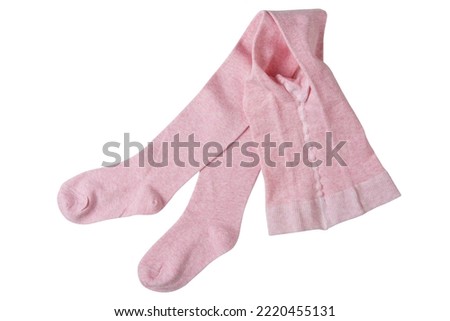 Pink children's tights without a pattern, half folded, on a white background, isolate Royalty-Free Stock Photo #2220455131