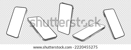 Mobile phone mockups, set of phones in different angles Royalty-Free Stock Photo #2220455275