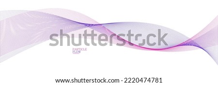Tranquil vector abstract background with wave of flowing particles, easy and soft smooth curve lines dots in motion, airy and relaxing illustration.