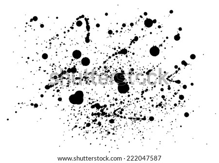 Black ink splatter background, isolated on white.