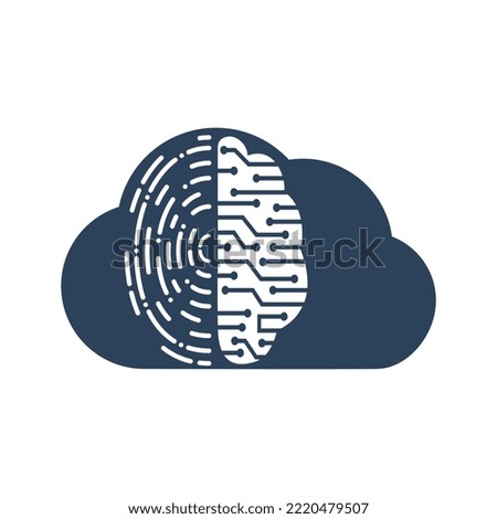Vector Logo Icon With Brain And Fingerprint. Digital brain plus fingerprint vector template design.