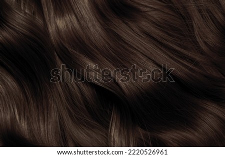Brown hair close-up as a background. Women's long brown hair. Beautifully styled wavy shiny curls. Hair coloring. Hairdressing procedures, extension. Royalty-Free Stock Photo #2220526961