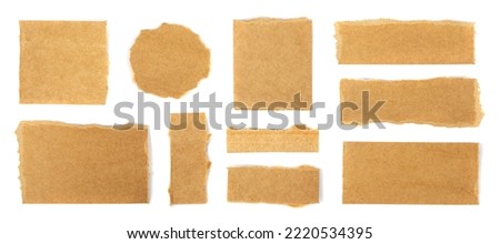 Cardboard Geometric Pieces Set Isolated, Carton Piece Mockups Collection, Square, Circle, Round Ripped Kraft Paper, Brown Papers with Copy Space Top View