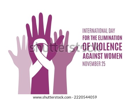 International Day for the Elimination of Violence against Women vector. Human hands up and white awareness ribbon vector. Stop violence against women design element. Important day Royalty-Free Stock Photo #2220544059