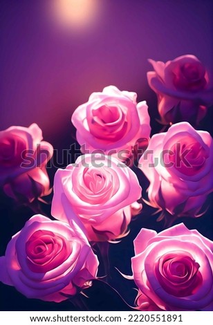 Hand drawn roses and peonies. Luxurious flowers with large buds as a concept for a wedding, birthday, holiday. 3d rendering