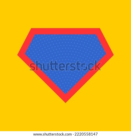 Comic hero icon, symbol shield. Isolated vector on blue background .