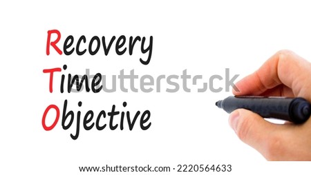 RTO recovery time objective symbol. Concept words RTO recovery time objective on a beautiful white background. Businessman hand. Light bulb. Business RTO recovery time objective concept. Copy space.