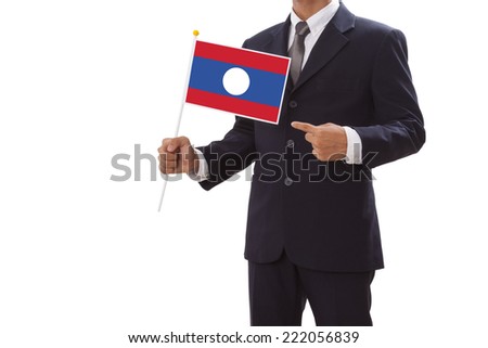 Businessman in suit holding Laos Flag 