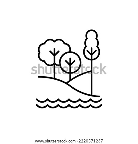 Park Icon Set. Trees, forest and bench vector icons. Nature, sun, lake.