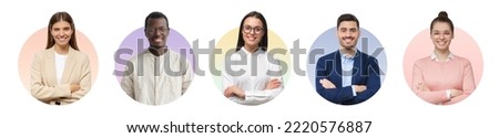 Profile pictures and faces of casual business team of various smiling executive people for userpic 