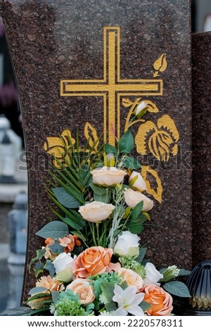 flowers in the cemetery, bouquet of flowers on the grave, grave,
