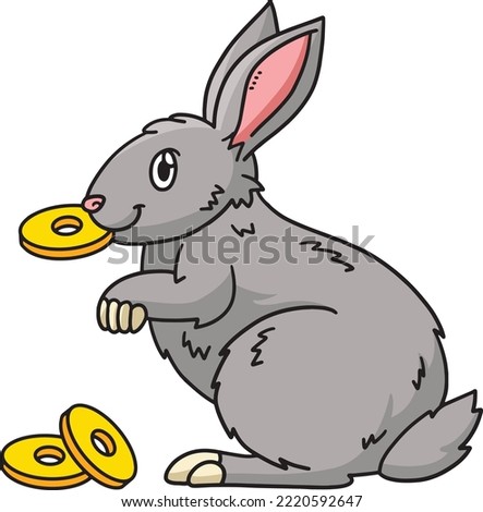 Rabbit Biting Coin Cartoon Colored Clipart 