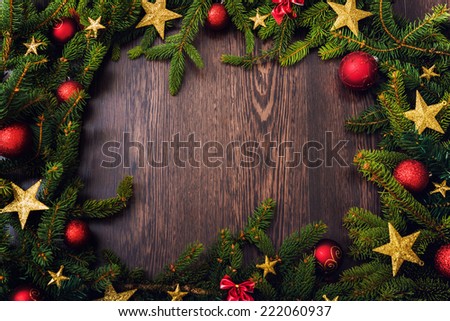 Christmas Vintage decoration border design over old wood background