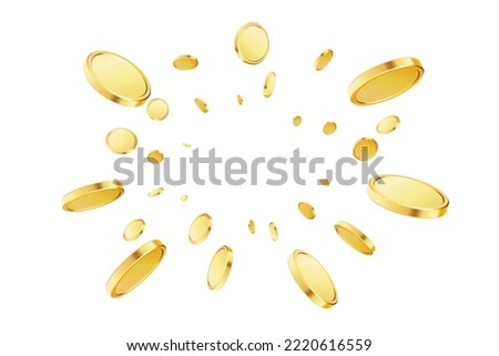 Golden coins explosion. Casino jackpot or win concept. Gold coins on black background. Applicable for gaming, gambling fortune, jackpot illustration. Vector illustration Royalty-Free Stock Photo #2220616559