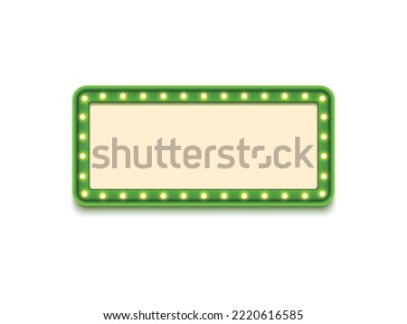 Antique shape marquee vintage 3d lightbox with glowing bulb. Green color retro frame design vector illustration.
 Royalty-Free Stock Photo #2220616585