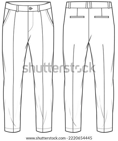 Men's formal trouser pant front and back view flat sketch fashion illustration, Woven Tailored chino pants vector template Royalty-Free Stock Photo #2220654445