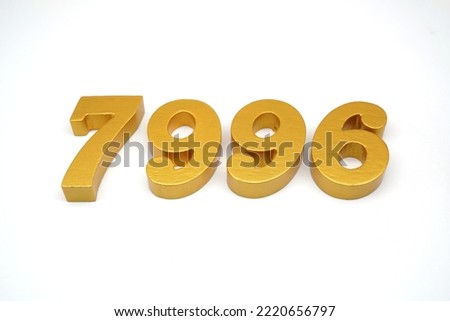  Number 7996 is made of gold-painted teak, 1 centimeter thick, placed on a white background to visualize it in 3D.                                