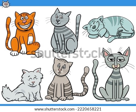 Cartoon illustration of cats and kittens comic animal characters set
