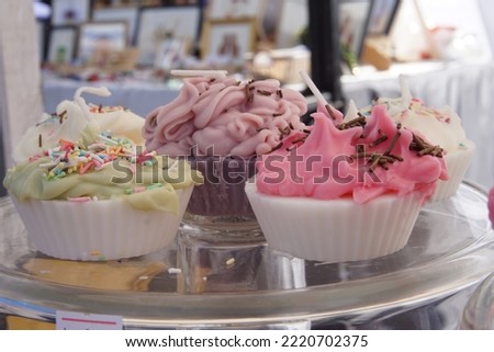 Sweets shaped candles for sale in Green Fest (food festival) in Skanderbeg square, Tirana, Albania