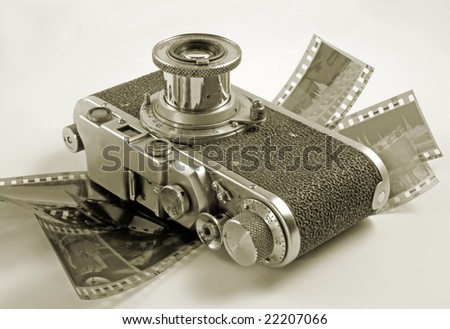 The old film camera with negative film.